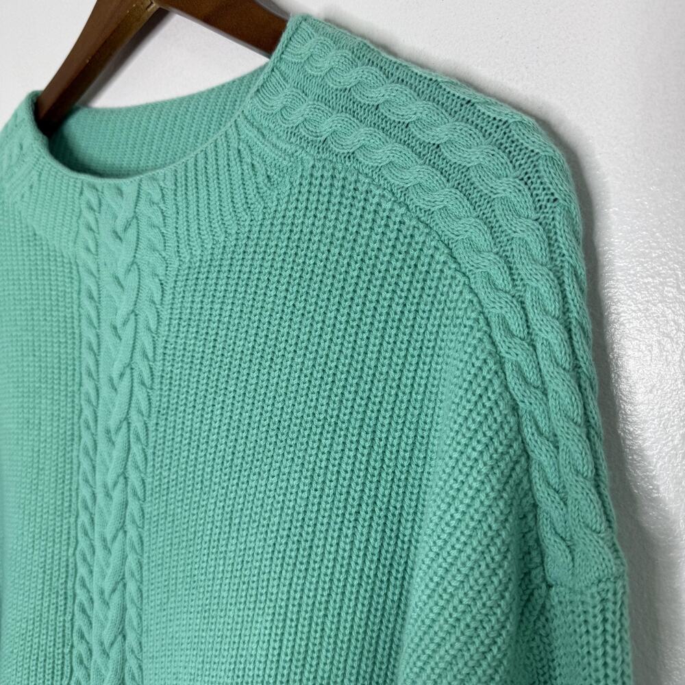 Cable Knit Pullover Talbots Sweater Lambswool Blend XL Green Crewneck